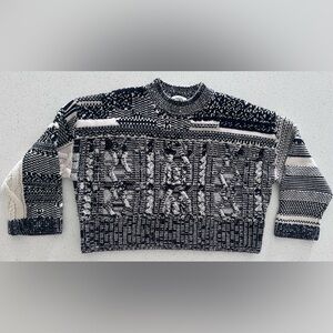 Cos Wool Cashmere Jacquard Cable Knit Sweater Black Cream Women's M